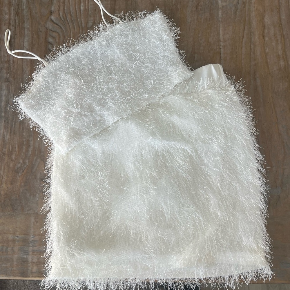SHEIN White Textured Fuzzy Two-Piece Skirt Set
